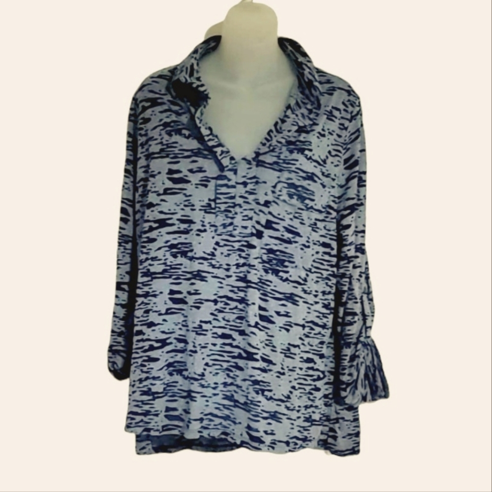 BELLE DU JOUR Dark & Gray Blue Semi Sheer Animal Print Silver Studed Collar